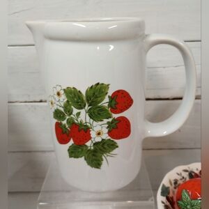 McCoy Pottery Pitcher Strawberry Country Red Strawberries White Farmhouse